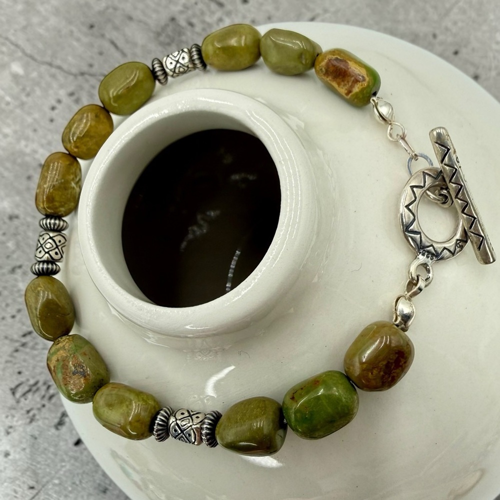 Emerald Valley Mine Turquoise Nugget Bracelet Sterling Silver Southwestern 7.5” - Picture 8 of 17